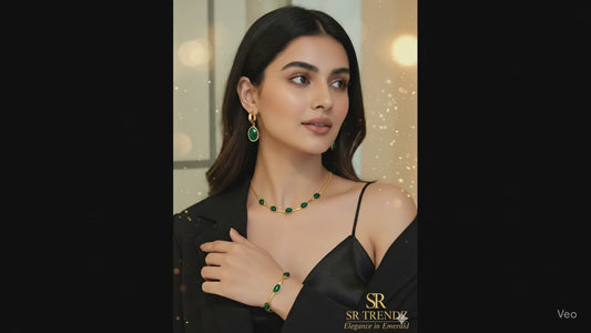 Oval Green Crystal Pendant Necklace Set With Bracelet